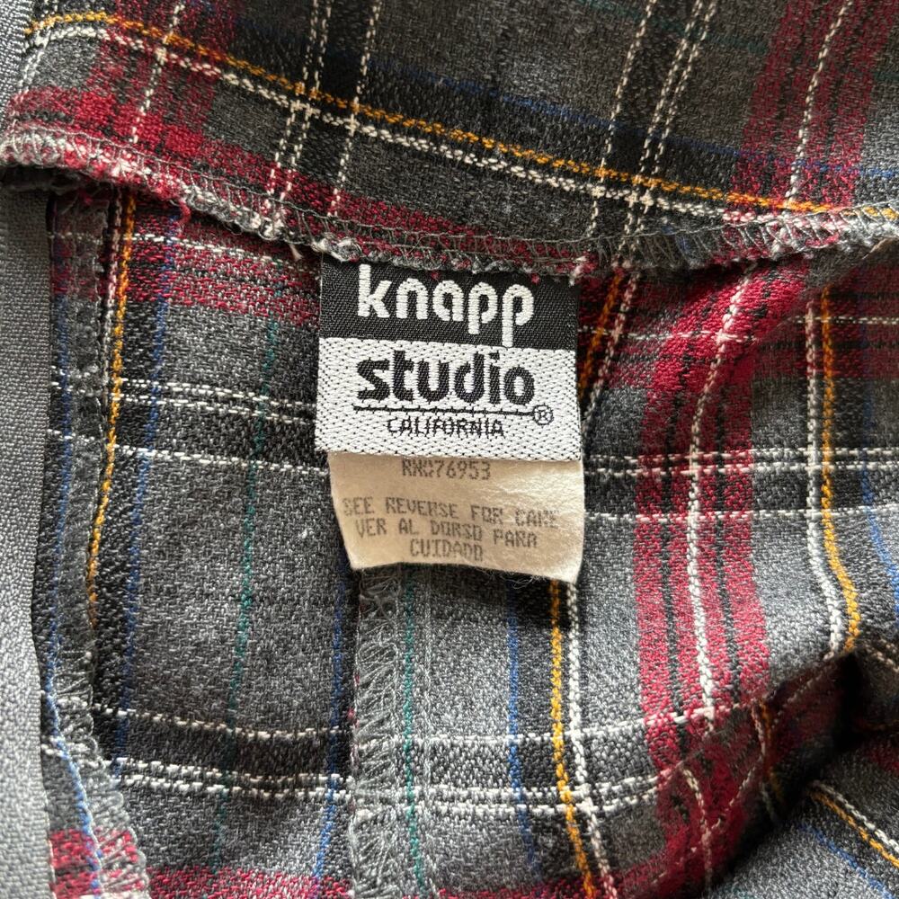 Vintage 90s Knapp Studio Tartan Plaid Midi Dress Maxi Thigh Slit Green Red Sz 13 - Picture 3 of 3